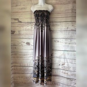 Gray And Black Paisley Print Tube Top Maxi Dress by Bailey Blue